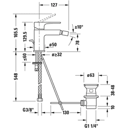 Duravit Bidet-Einhebelmischer B.1 Ausladung 127mm, chrom
