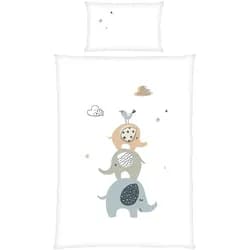 Baby-Renforce-Wendebettwäsche ELEPHANT, 100 x 135 cm - Grau - Weiß - Baumwolle - mit Reißverschluss