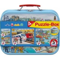 Schmidt Spiele Puzzle Verkehrsmittel Puzzle-Box im Metallkoffer 4 Puzzle, 148 Puzzleteile bunt