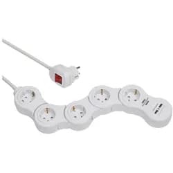BRE 1155350210 - Steckdosenleiste, 5-fach, Typ F, 2 x USB, 1,4 m, weiß