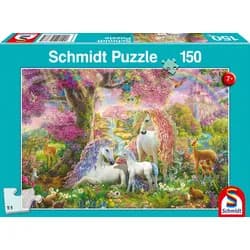 Schmidt Spiele Puzzle Einhornfamilie im Blütenwald, 150 Puzzleteile