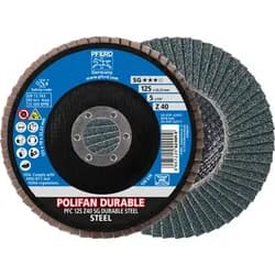 PFERD TOOLS POLIFAN POWER Fächerscheibe PFC 125x22,23 mm konisch Z40 Leistungslinie SG DURABLE STEEL für Stahl