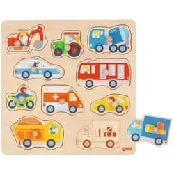 Gollnest & Kiesel Puzzle Goki 57391 - Hintergrundbildpuzzle Fahrzeuge, 10-teilig, Holz, 27x27cm, Puzzleteile
