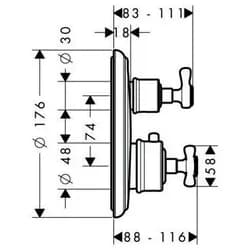 AXOR Montreux Thermostat Unterputz mit Kreuzgriff und Absperrventil, Chrom - Silber
