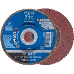 PFERD TOOLS POLIFAN Fächerscheibe PFC 125x22,23 mm konisch A120 SG STEELOX Stahl/Edelstahl