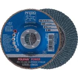 PFERD TOOLS POLIFAN POWER Fächerscheibe PFC 115x22,23 mm konisch Z40 SG STEELOX Stahl/Edelstahl