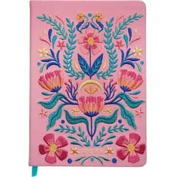 groh Verlag Buchkalender Taschenkalender A5 2027: Blütenmotiv, bestickt, rosa