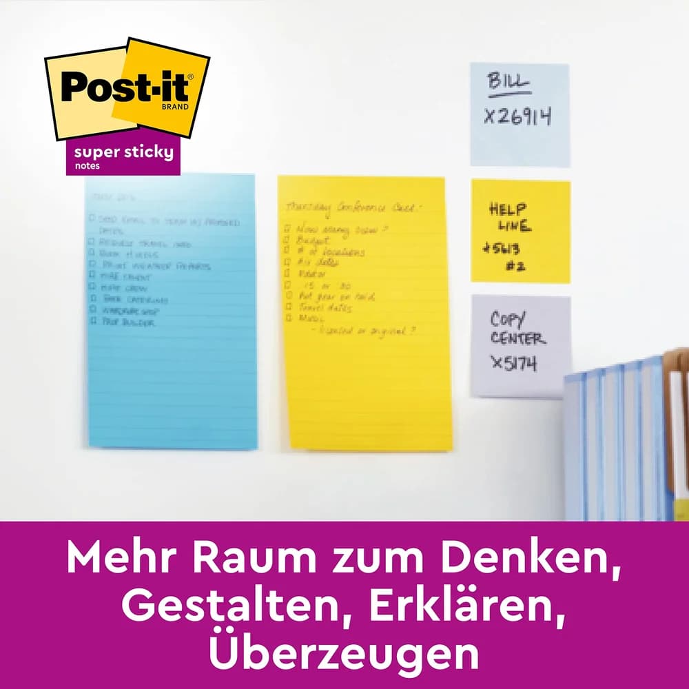 Post-it Meeting Notes Super Sticky, 152 x 101 mm, 4-farbig
