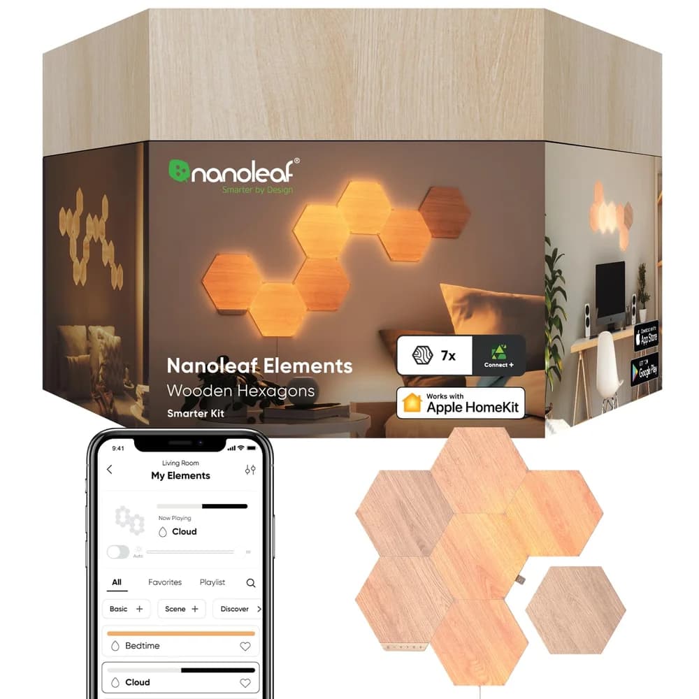 Nanoleaf Elements Wood Look Hexagons Starter Kit - 7PK