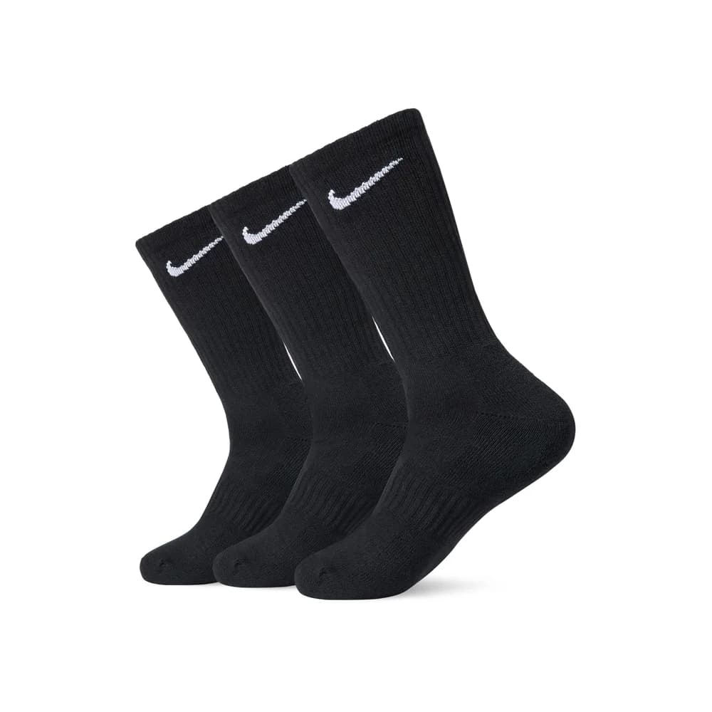 NIKE Unisex 3er Pack Sportsocken - Everyday, Cotton Cushioned Crew, einfarbig Schwarz / 34-38
