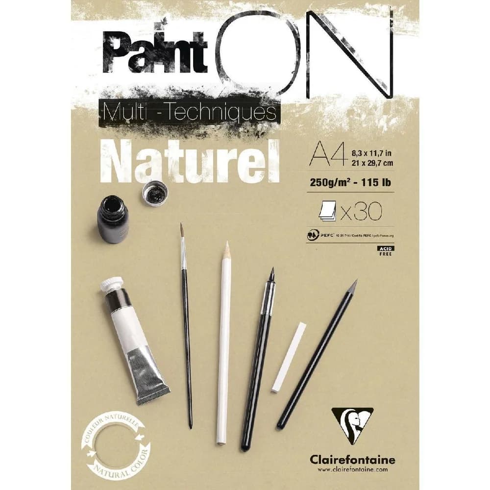 CLAIREFONTAINE Zeichenpapier Clairefontaine Paint'On natur A4 250g 30Bl