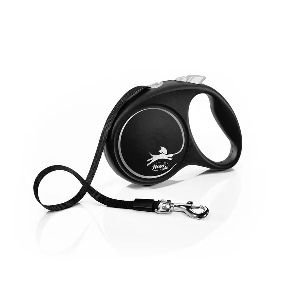 FLEXI Black Design Leine schwarz M - 5m bis zu 25kg - Gurt