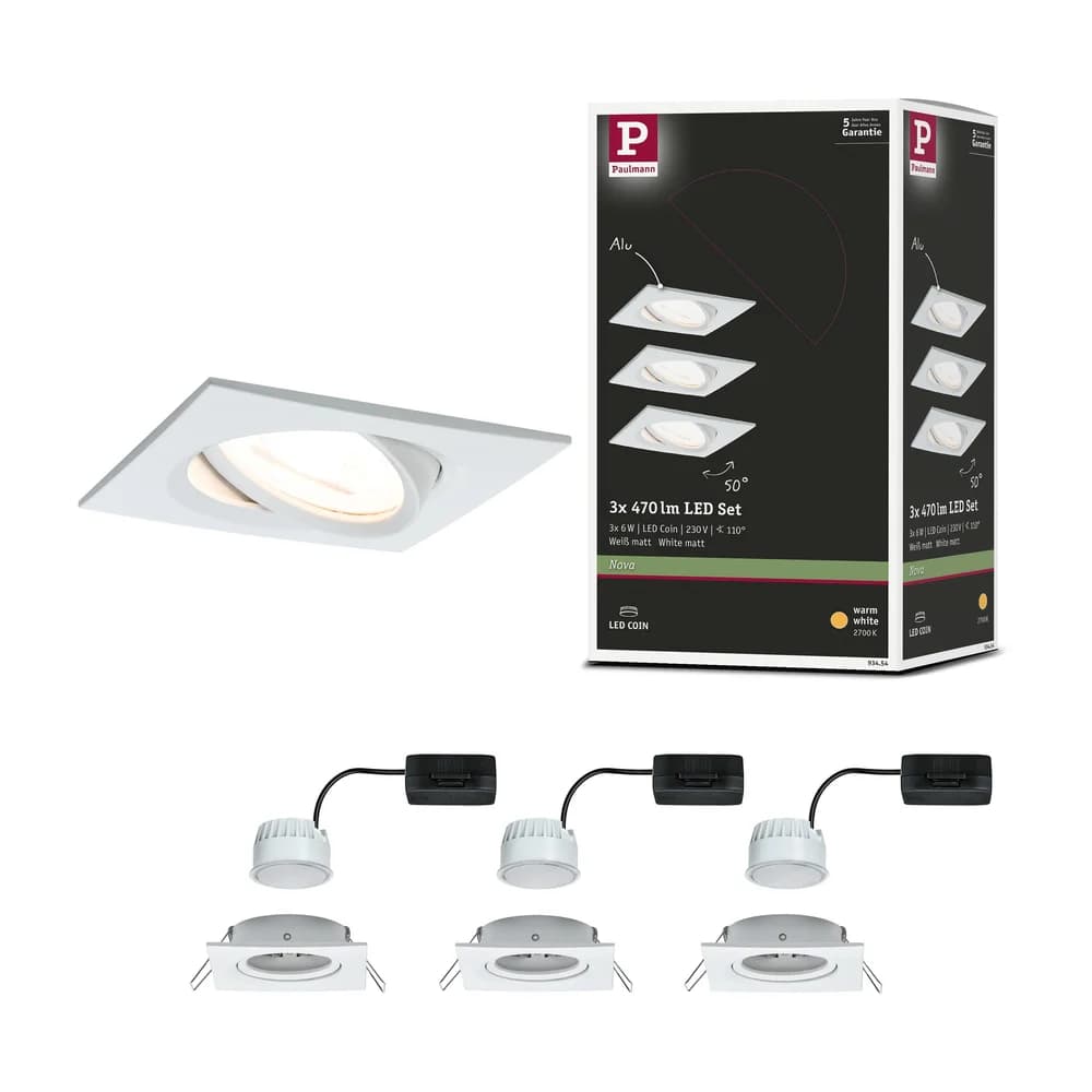 PAULMANN EBL Nova Coin eck schw LED 3x6W Ws m/Alu