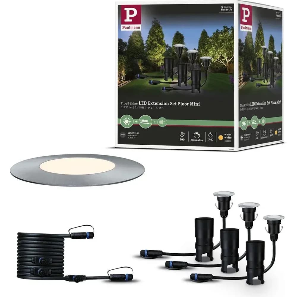 PLM 93949 - Plug&Shine Bodeneinbauleuchte Floor Mini, IP65, 3000K, 3 x 2,5 W