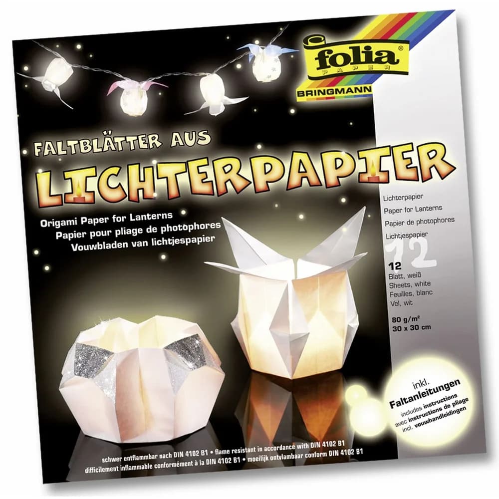 Folia Motivpapier Origami Lichterpapier, 30x30cm, 12 Blatt weiß