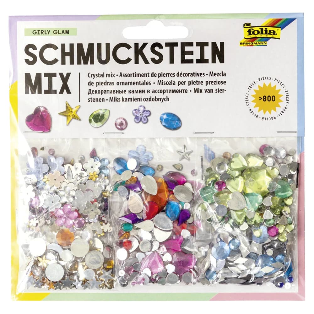 Folia 12619 Schmuckstein-Set Fun - ca. 800 Teile, Größen/Farben sortiert