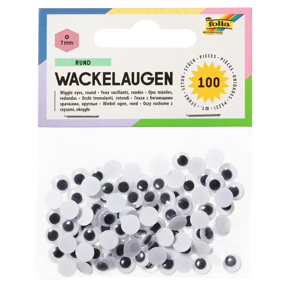 Folia 750007 Wackelaugen Ø 7 mm, rund, 100 Stück