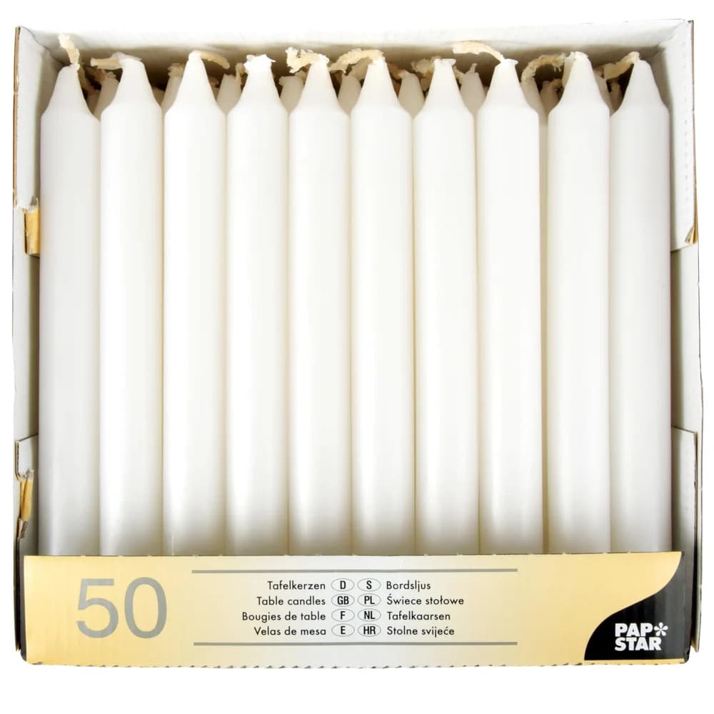 Papstar Tafelkerzen weiß 13800 , 1 Packung = 50 Stück
