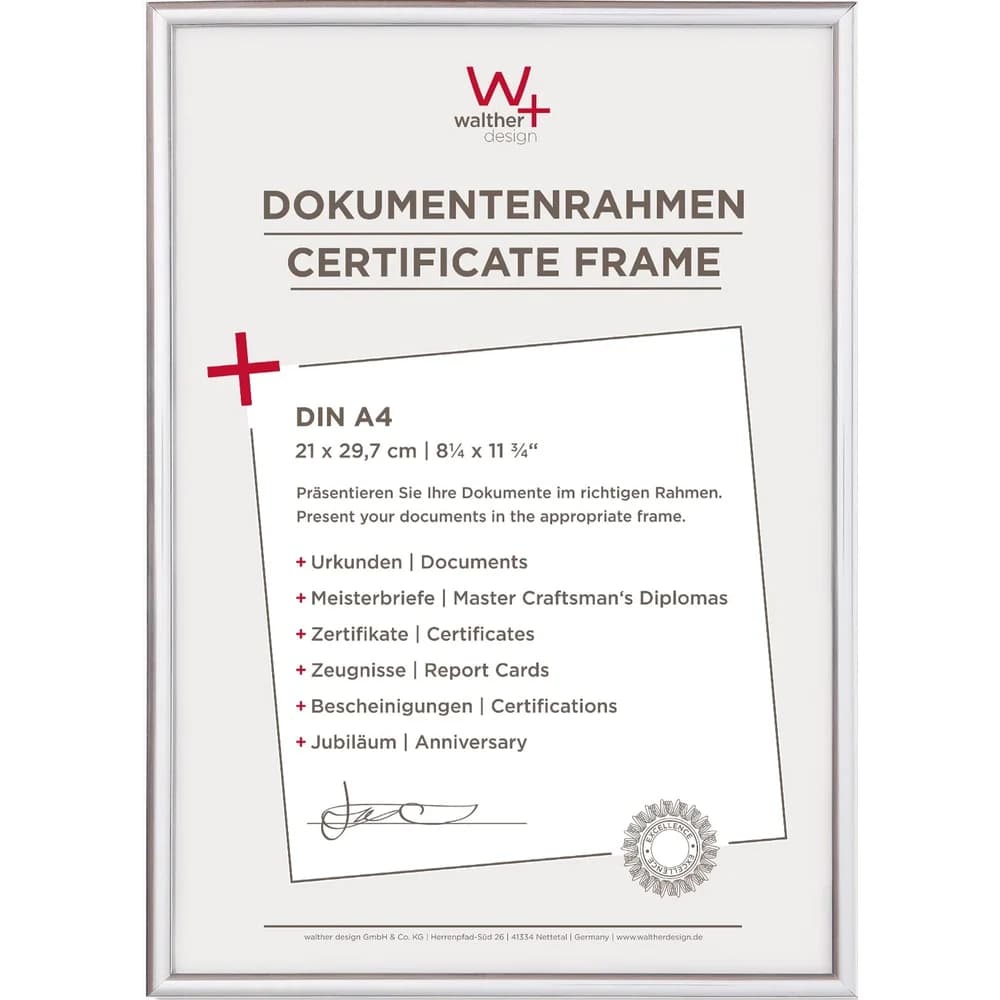 walther + design Lifestyle Kunststoff Bilderrahmen 21x29,7 cm (DIN A4) SILBER