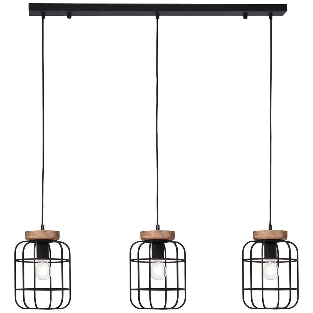 Brilliant Gwen Pendelleuchte 3flg Balken antik holz/schwarz korund