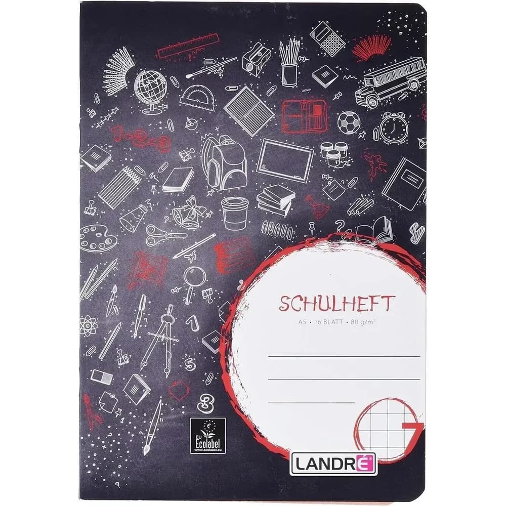 LANDRÉ Schulheft DIN A5 Kariert Rot 100050073 16 Blatt