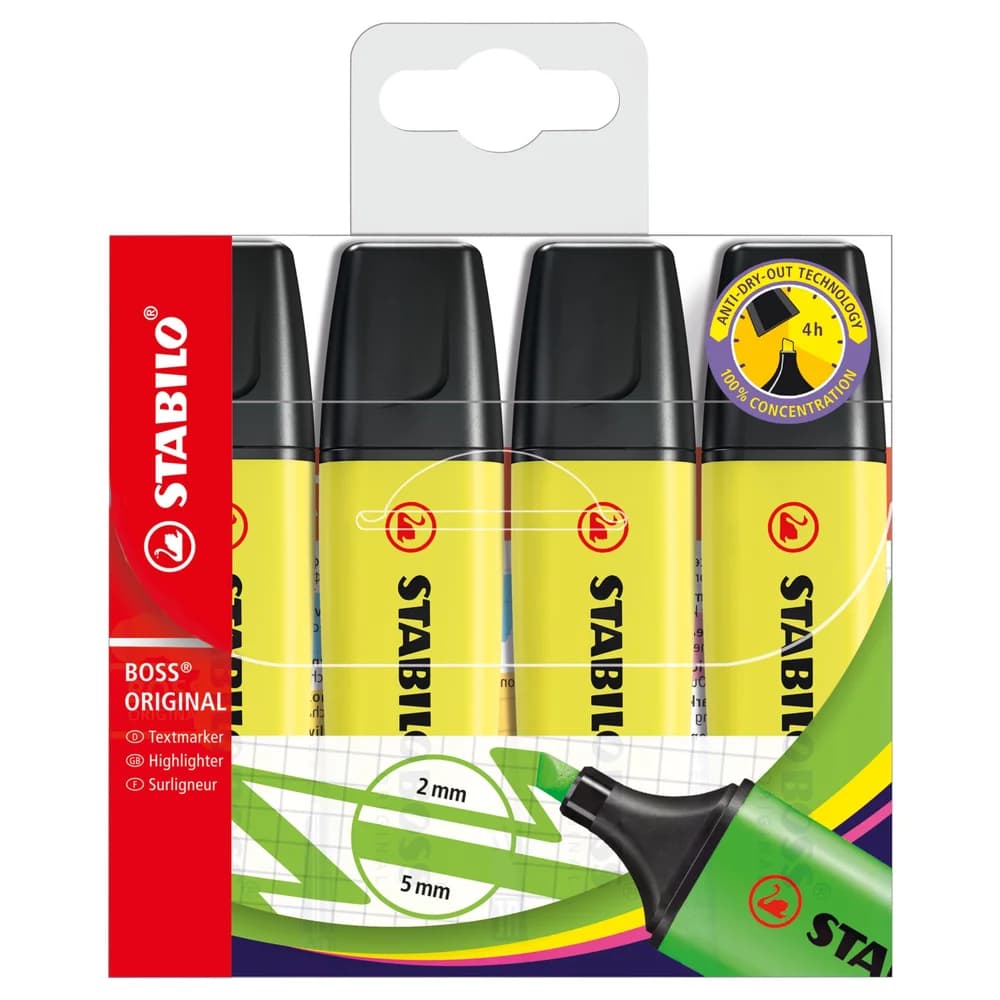 STABILO Marker STABILO Textmarker BOSS ORIGINAL, 4er Set gelb
