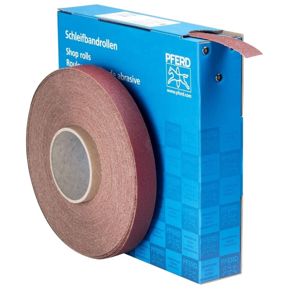 PFERD TOOLS Korund Schleifbandrolle Gewebe SBR Breite 25 mmxLänge 50m A100 für universelle Anwendung