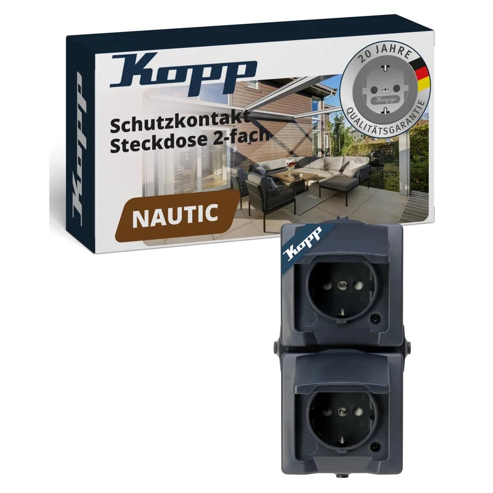 Kopp Feuchtraum-Steckdose 2-fach Klappdeckel Nautic, anthrazit 136915009 - Grau