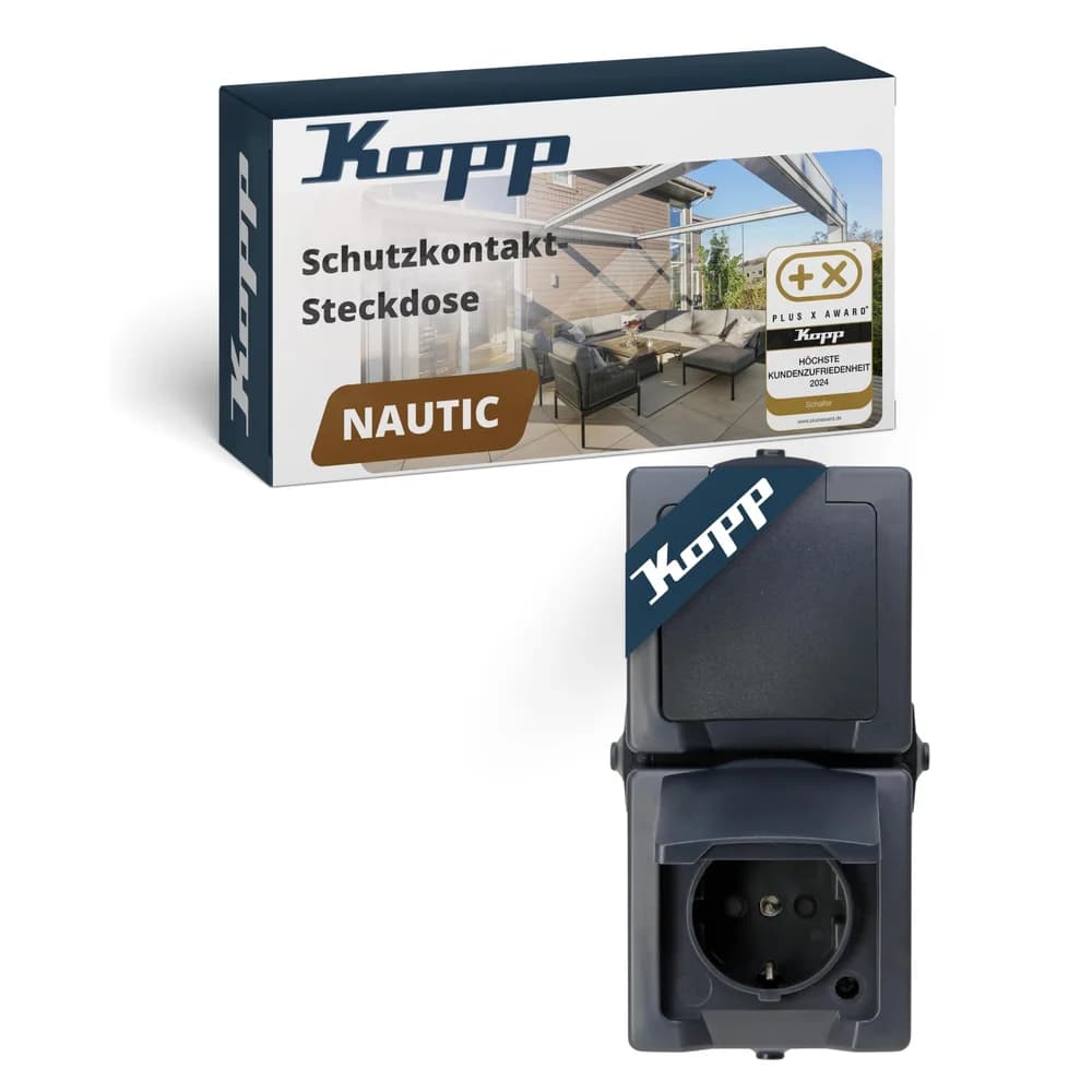 KOPP NAUTIC Schutzkontakt Steckdose 2-fach senkrecht Feuchtraum Aufputz IP44 anthrazit - Grau
