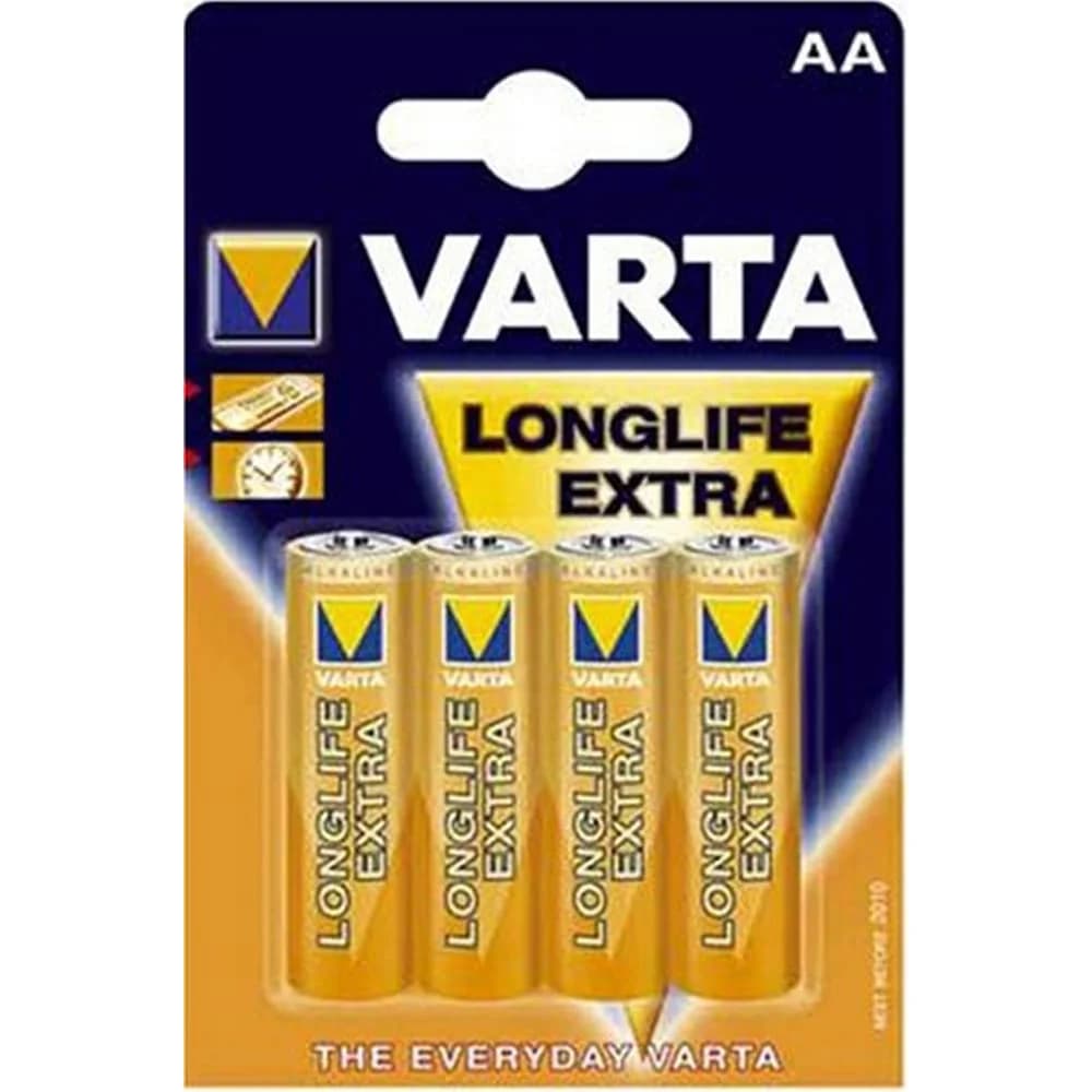 Varta Batterie Alkaline, Mignon, AA, LR06, 1.5V Longlife, Shrinkwrap (4-Pack)