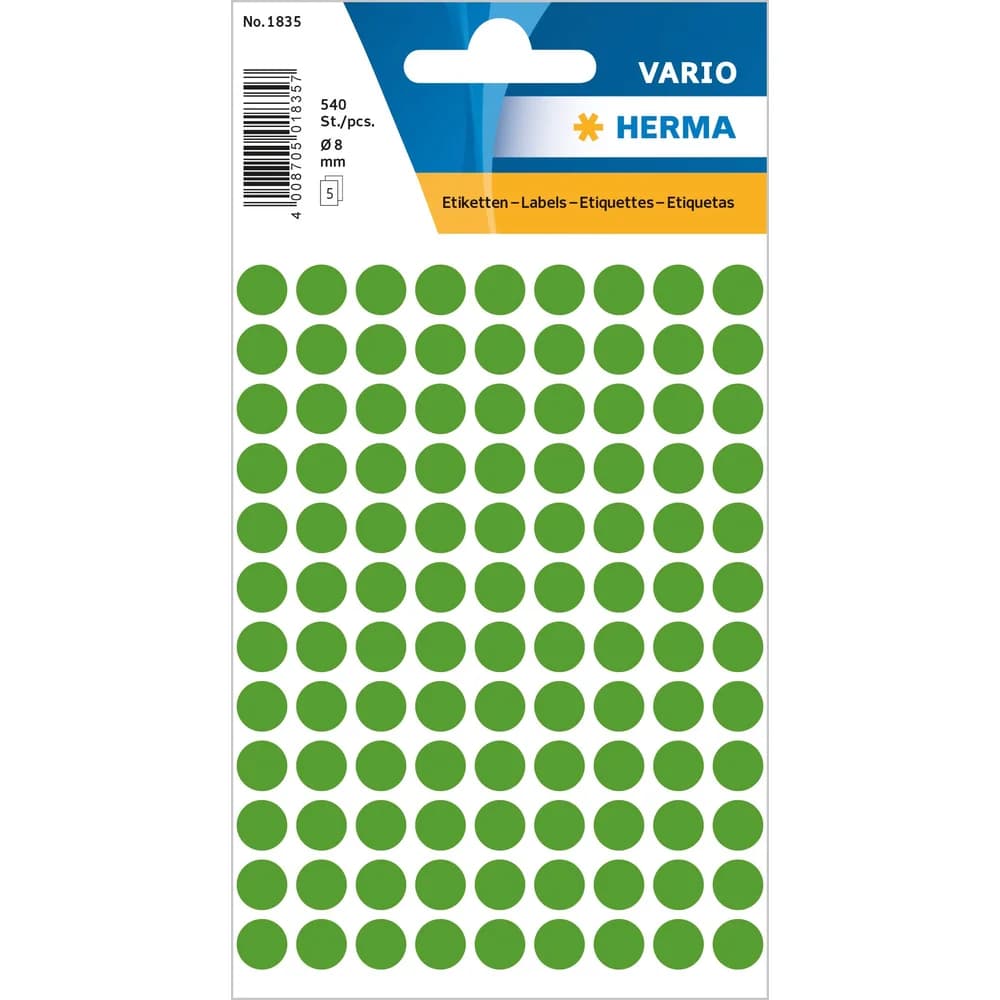 HERMA Vielzwecketiketten, Ø 8 mm, rund, dunkel Papier matt, 540 St., dunkelgrün