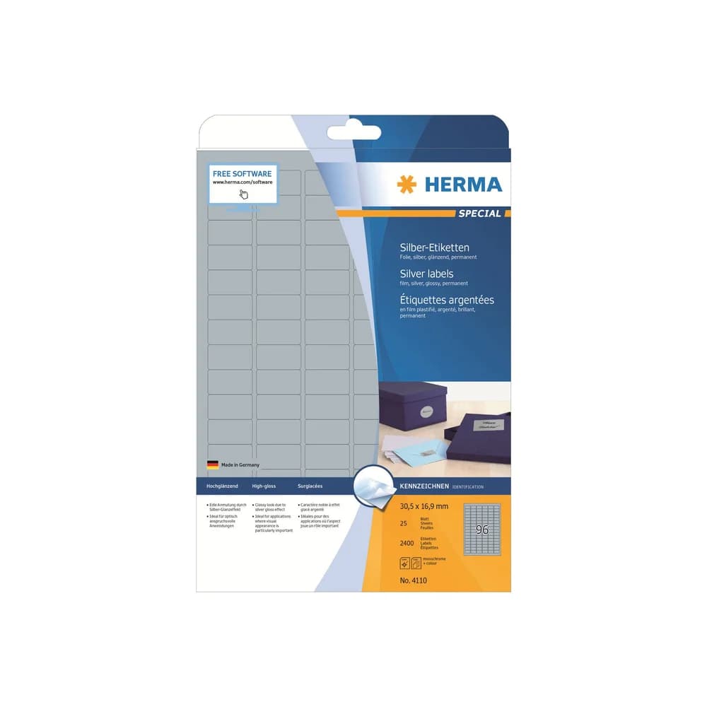 HERMA Etiketten A4 30.5x16.9 mm silber Folie glänzend 2400 St.