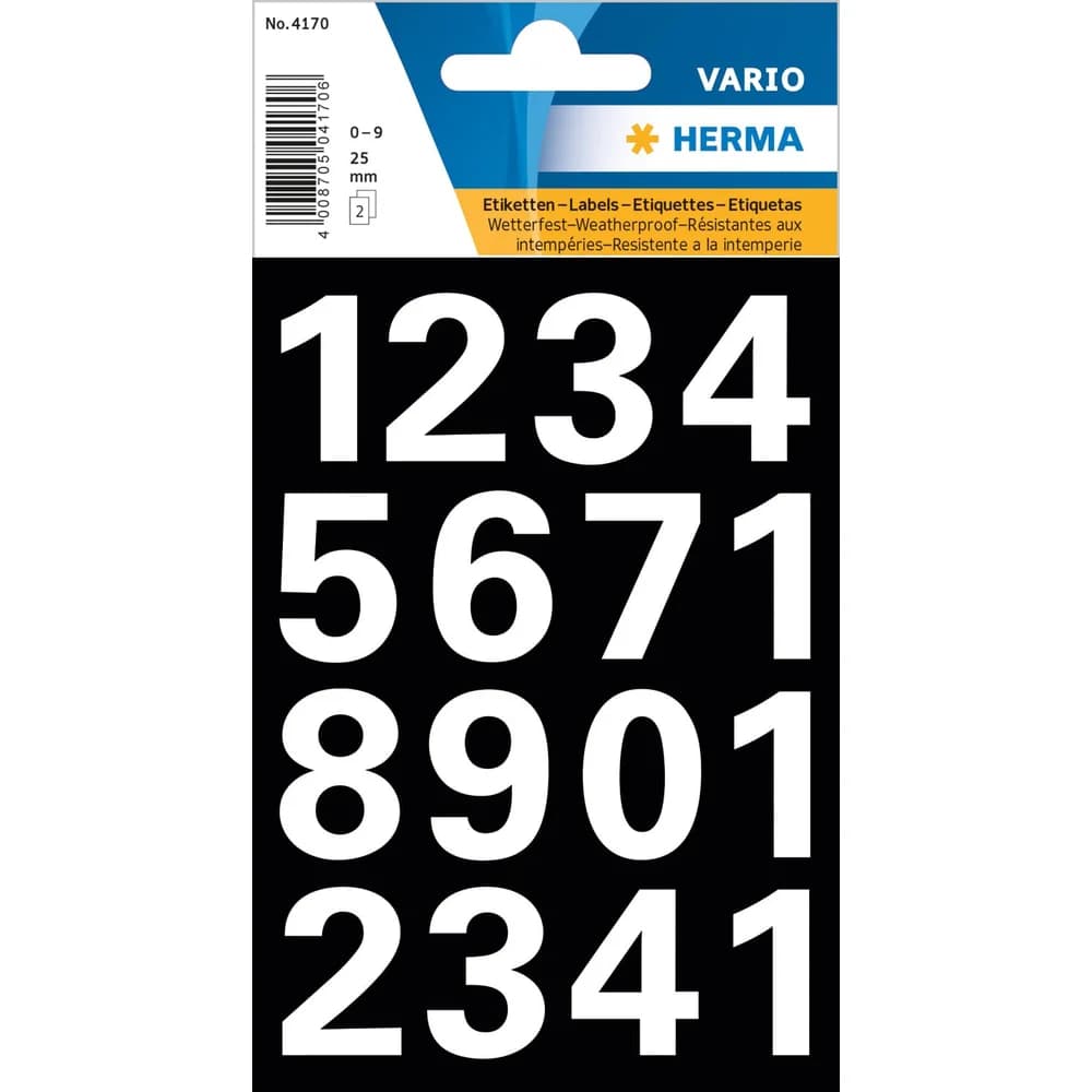 HERMA Numbers 25mm 0-9 weatherproof film white 1 sheet - Weiß