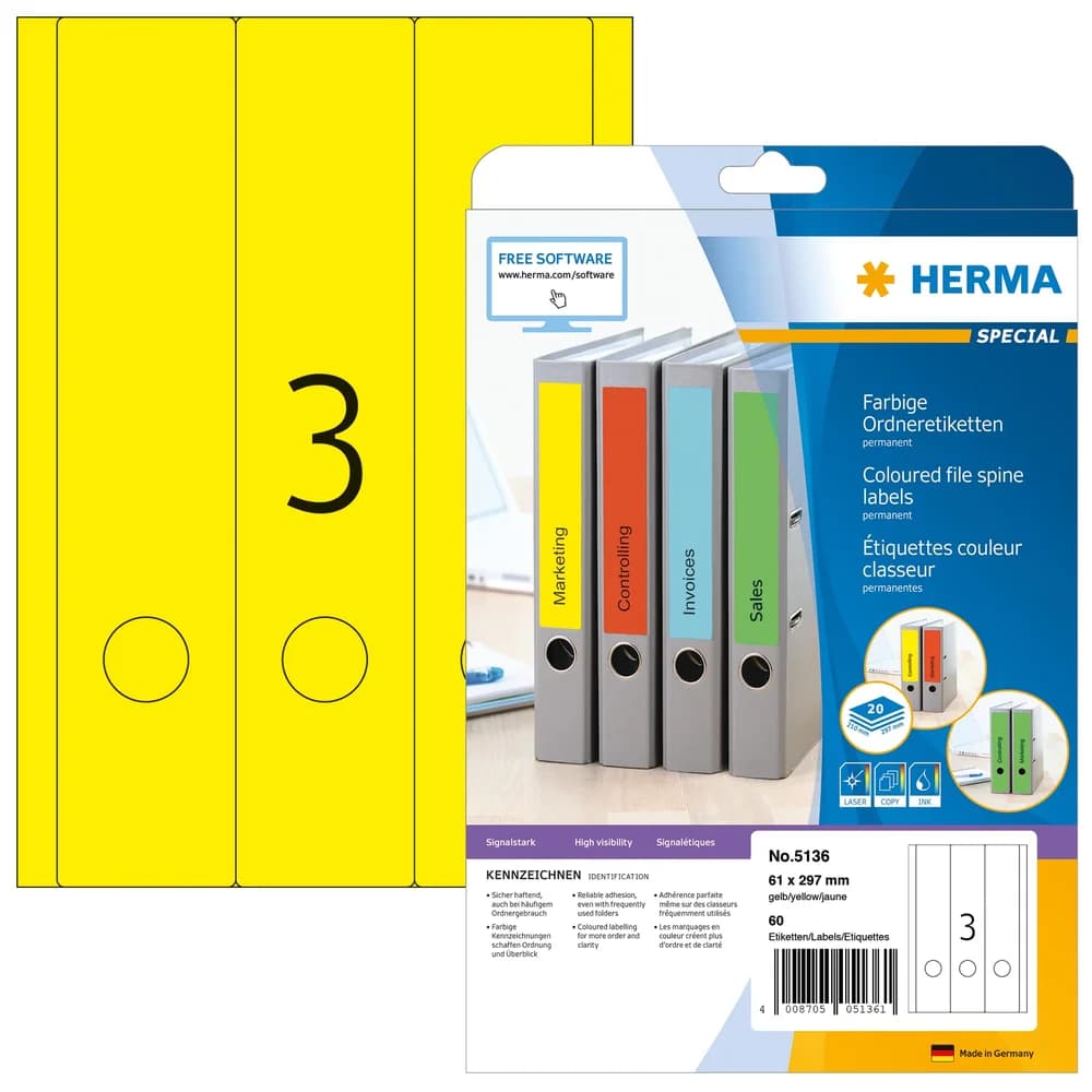 HERMA Etiketten, Ordner-Schilder 61x297 mm, selbstklebend gelb