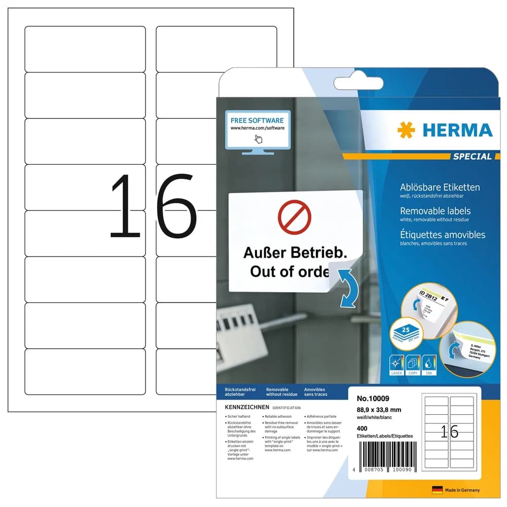 HERMA Etikett Ablösbare Etiketten A4 88.9x33.8 mm weiß Movables/ablösbar Papier matt
