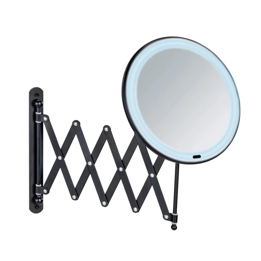 WENKO LED Teleskop-Wandspiegel Mod. Barona Schwarz, mit Touch-Funktion
