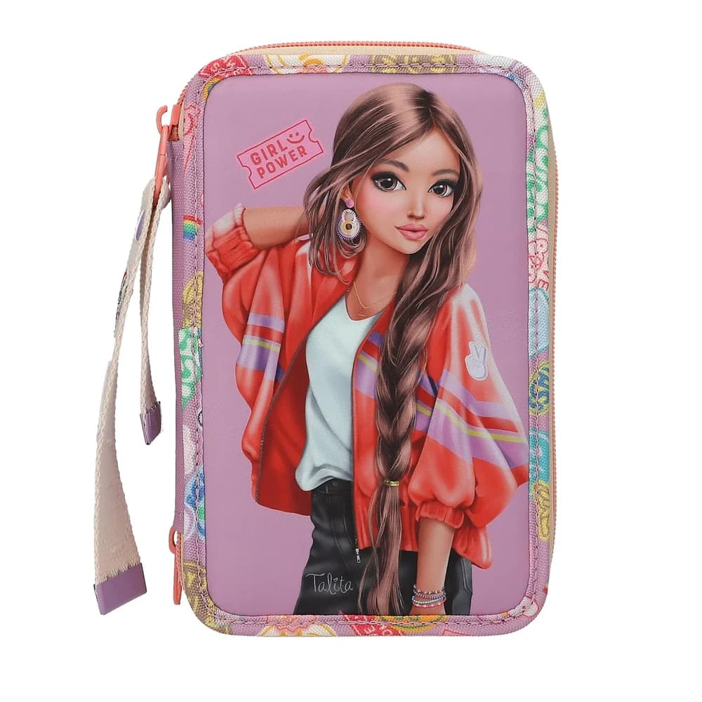 Depesche 13283 TOPModel 3 Fach Federtasche mit Anhänger GIRL POWER