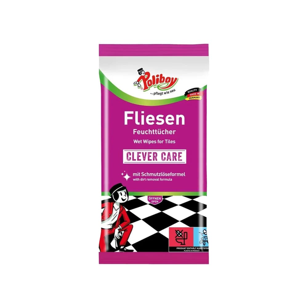POLIBOY Fliesen-Feuchttücher Clever Care 5201501 , 1 Packung = 15 Tücher