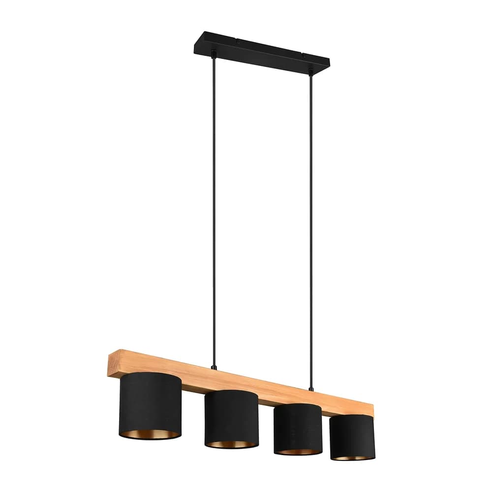 Trio R30654002 Hangende Deckenleuchte Cameron 4x28w | E14 - einstellbare Höhe, Holz, schwarz