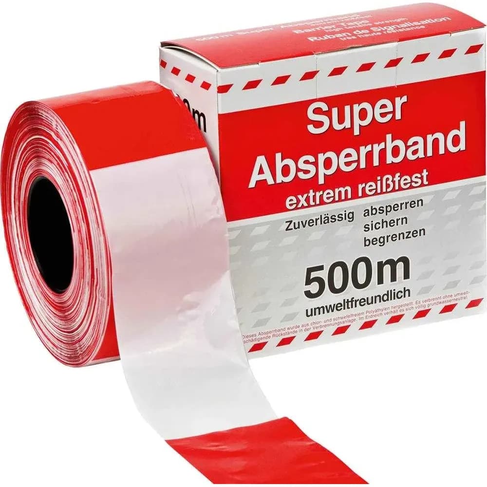 Kelmaplast Absperrband Rot-weiss - 500m - 80mm breit - reißfest