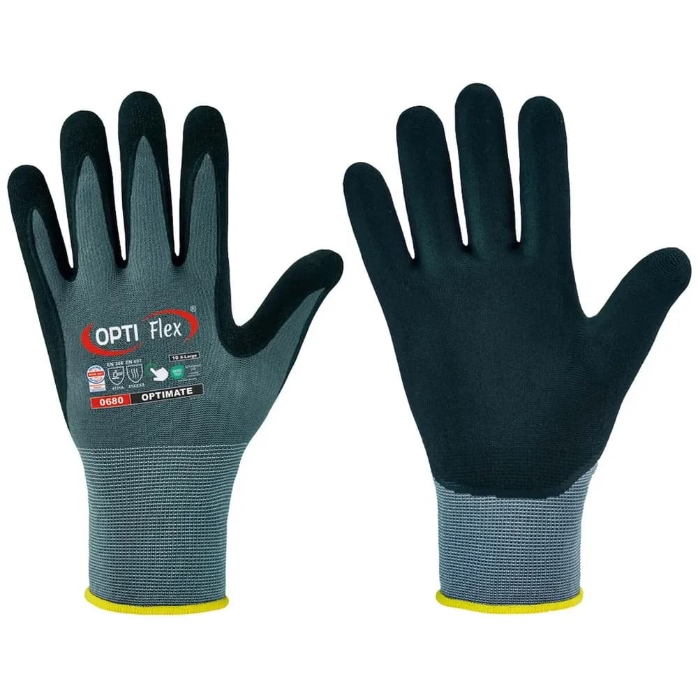 Feldtmann Latexhandschuhe Handschuh OPTIMATE Gr.8 grau/schwarz EN 420/EN 388 PSA II OPTIFLEX 12
