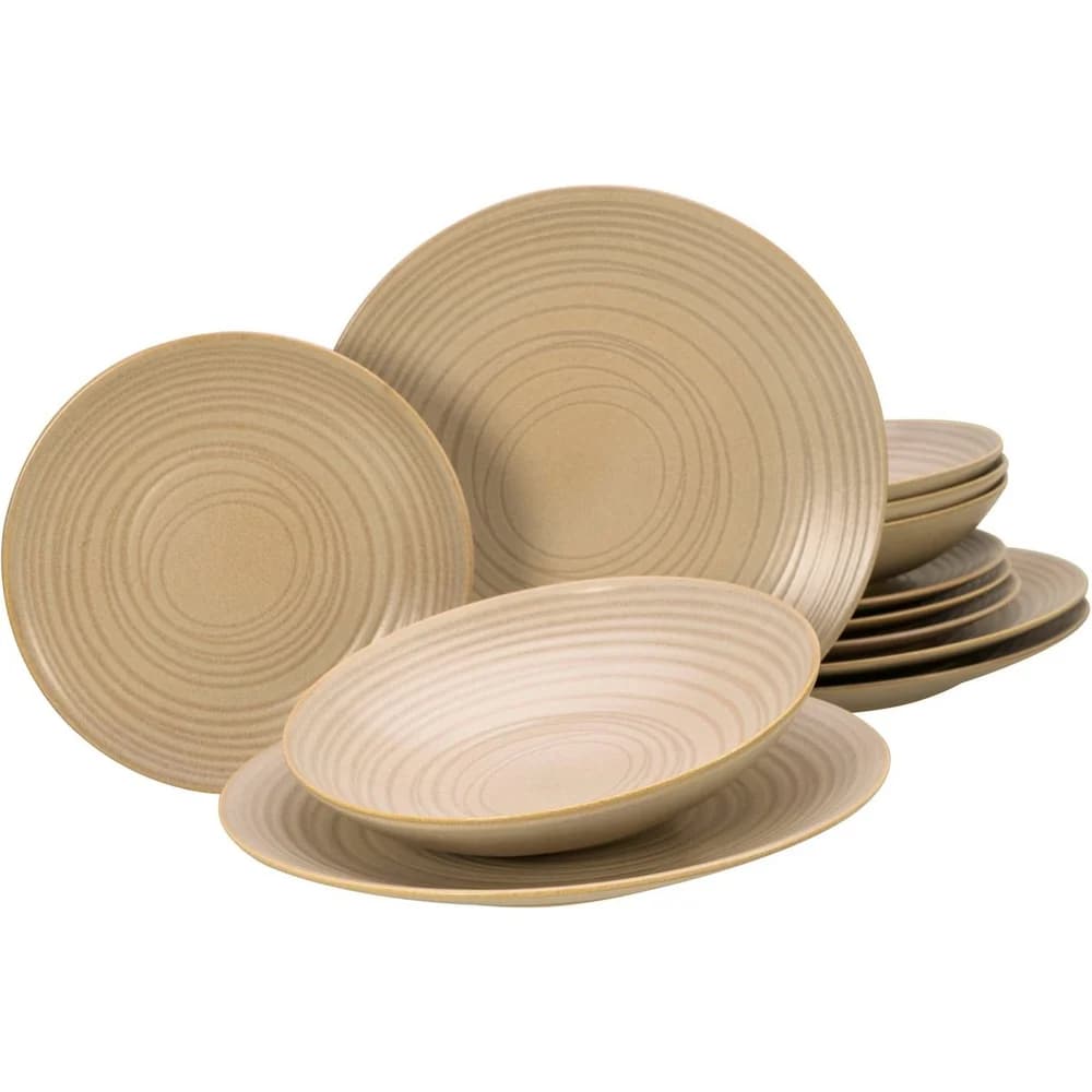 CreaTable, 23919, Lava Stone Sand, Tellerset 12-tlg, Steinzeug - Gelb
