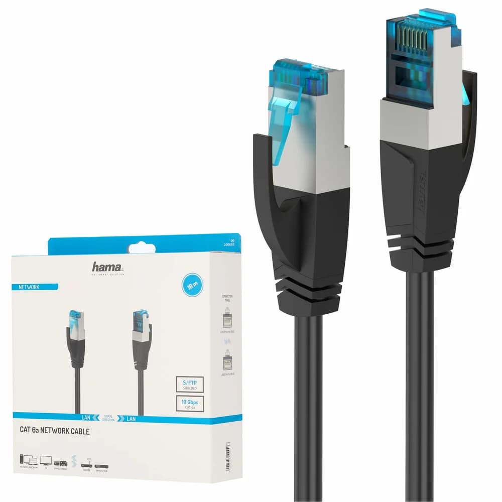Hama Netzwerkkabel, CAT-6a, 10 Gbit/s, LAN-Kabel schwarz