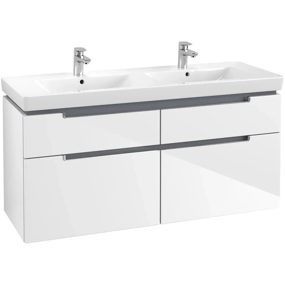 Villeroy & Boch Subway 2.0 Waschtischunterschrank A91710DH,128,7x59x44,9cm,Glossy White,Griff chrom