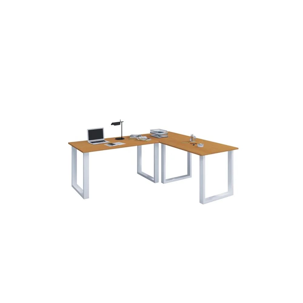 VCM Schreibtisch Lona Weiß / Buche H. 76 x B. 190 x T. 130 cm