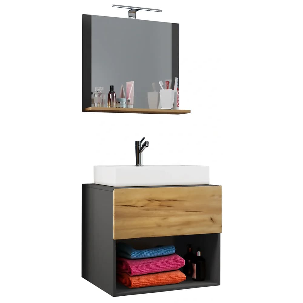 VCM Badmöbel Waschtisch Lendas Anthrazit / Honig-Eiche H. 107 x B. 60 x T. 52 cm