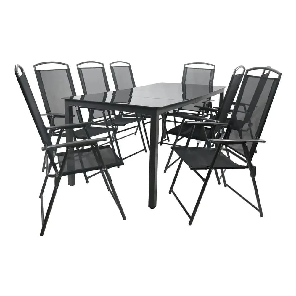 Gartenmöbel 9er-Set , schwarz , Maße (cm): B: 190 H: 76