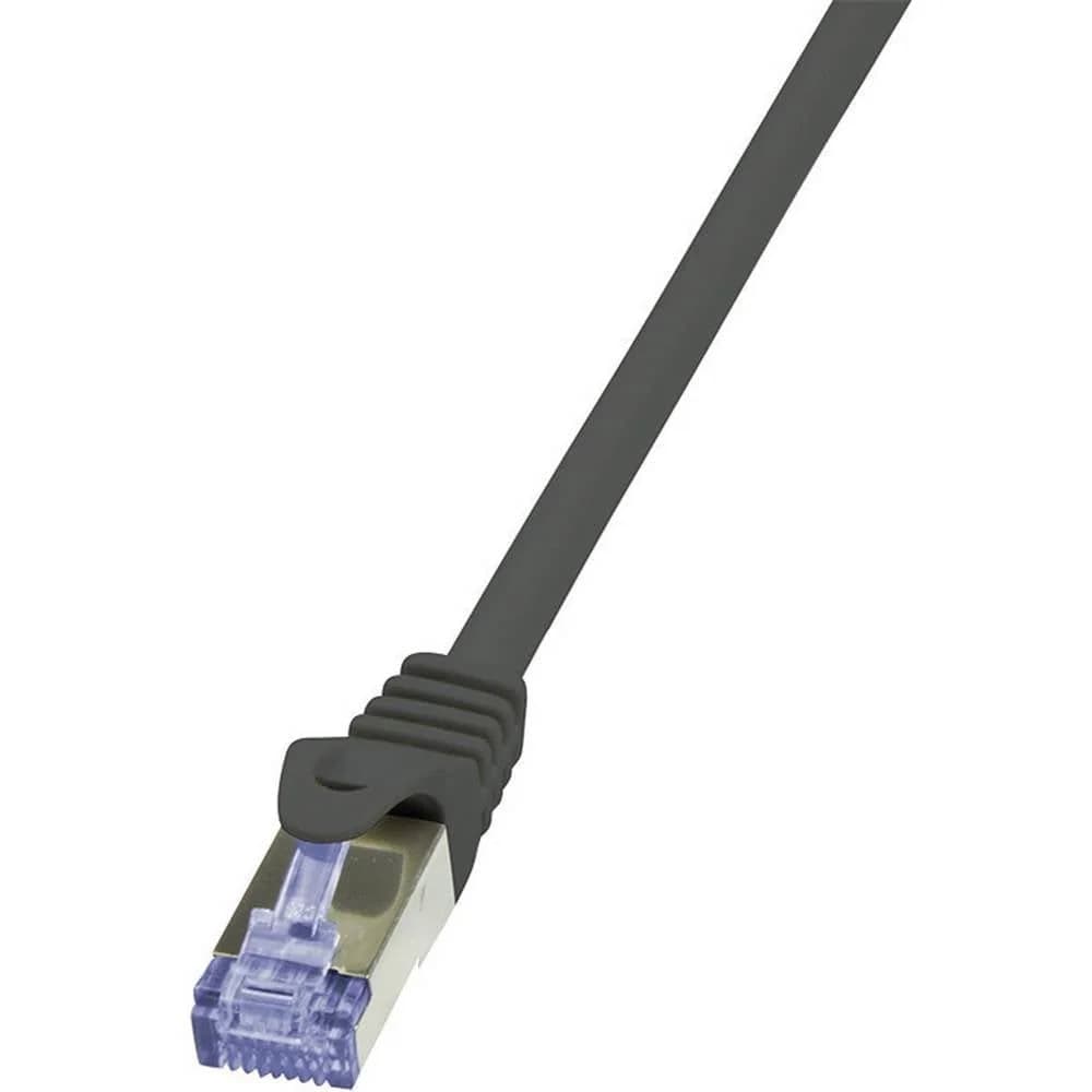 LogiLink CQ3023S RJ45 Netzwerkkabel, Patchkabel CAT 6a S/FTP 0.50 m Schwarz Flammwidrig, mit Rastnas