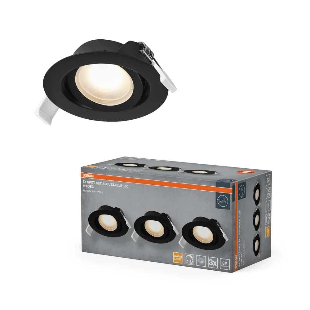 OSRAM LED Spot Set Recess DIM 4,9W 827 120° Schwarz Einbaustrahler - Einbaudurchmesser 75mm, Einbautiefe 40mm
