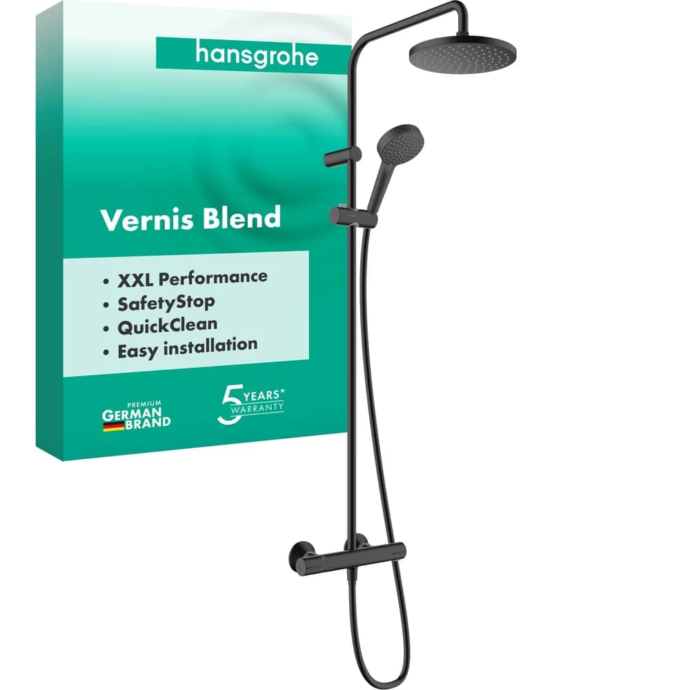 hansgrohe Showerpipe 200 Vernis Blend mit Brausethermostat, 1jet, mattschwarz